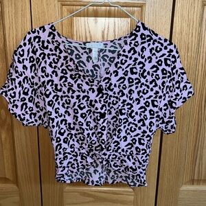 Leith XXS blouse short sleeve purple leopard NWOT